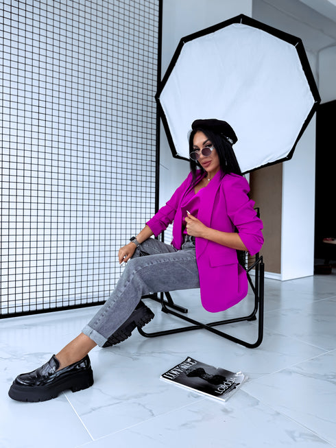 Vivid Fuchsia, ONE SIZE jacket with gathered sleeves